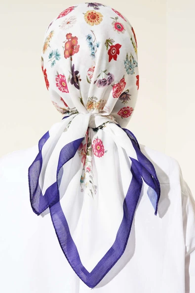 Çiçek Desenli Soft Pamuk Eşarp Mor - 3