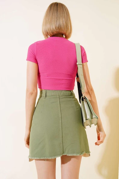 Gabardin Mini Etek Haki - 3