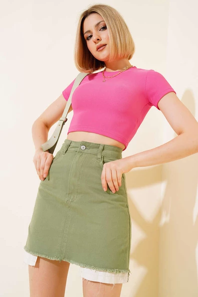 Gabardin Mini Etek Haki