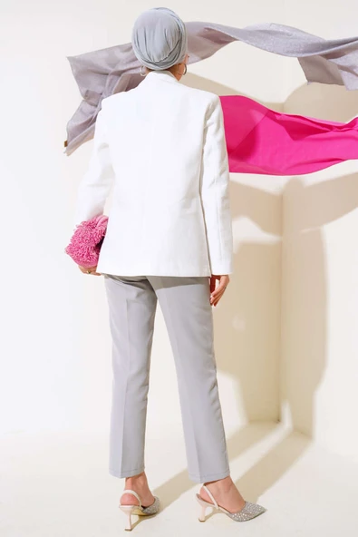 Tek Düğmeli Blazer Ceket Ekru - Resim 3