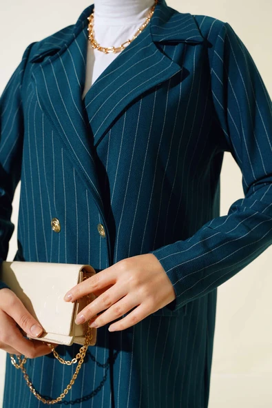 Çizgili Krep Ceket Zümrüt - Resim 5