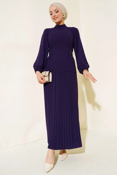 Pileli Etekli İkili Takım Mor