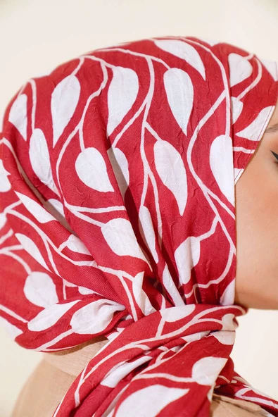 Yaprak Desen Bambu Kraş Şal Kiremit - Resim 4