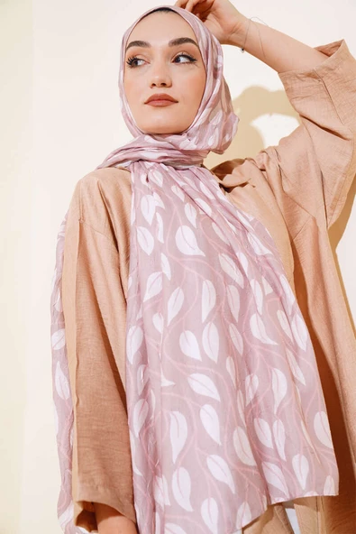 Yaprak Desen Bambu Kraş Şal Vizon - Resim 2