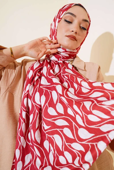 Yaprak Desen Bambu Kraş Şal Kiremit ürün görseli 1