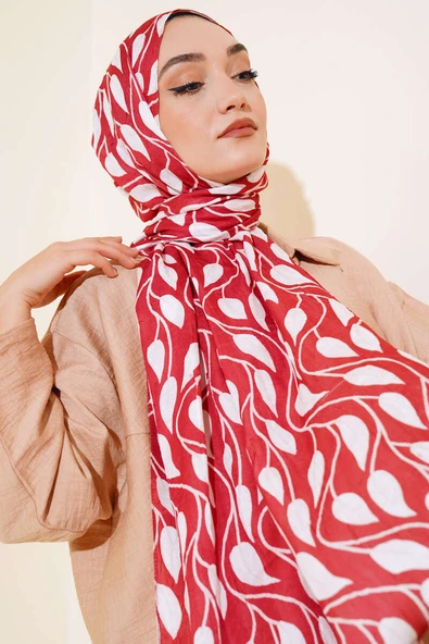 Yaprak Desen Bambu Kraş Şal Kiremit - Resim 2