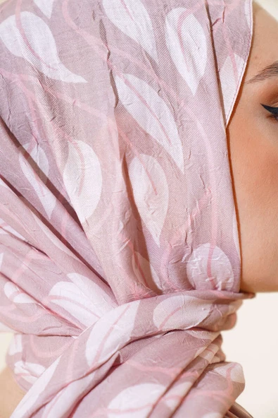 Yaprak Desen Bambu Kraş Şal Vizon - Resim 4