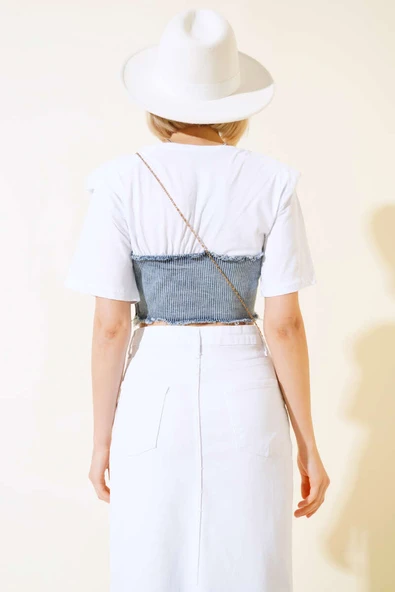 Kot Garnili Vatkalı T-shirt Çizgili - Resim 3