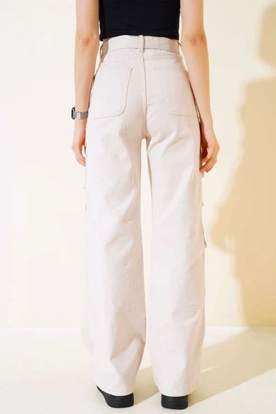 Kargo Cepli Gabardin Pantolon Bej - Resim 3