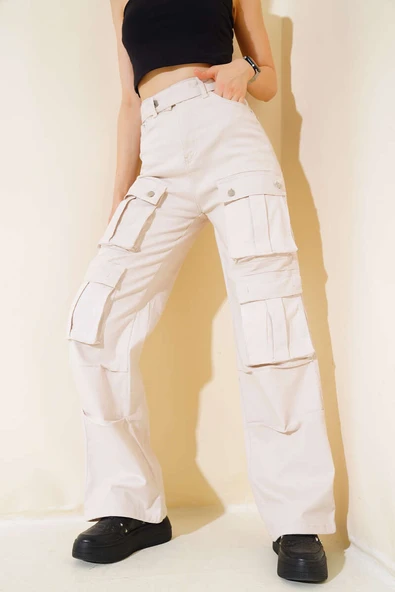 Kargo Cepli Gabardin Pantolon Bej - Resim 2