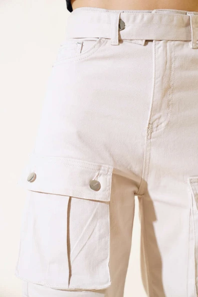 Kargo Cepli Gabardin Pantolon Bej - Resim 4