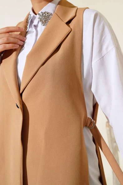 Yanları Açık Yelek Camel - 4