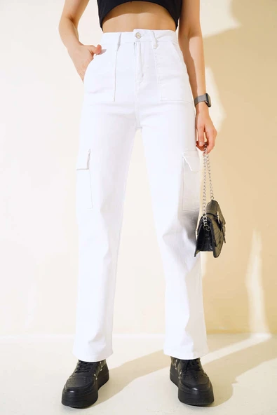 Cepli Kargo Pantolon Beyaz - Resim 2