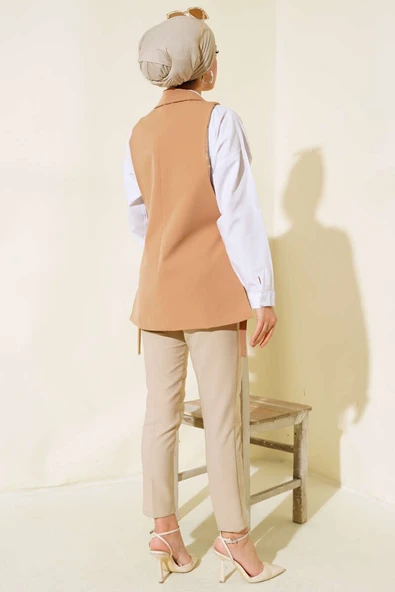 Yanları Açık Yelek Camel - 3