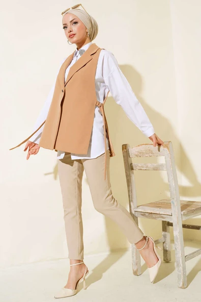 Yanları Açık Yelek Camel - 2