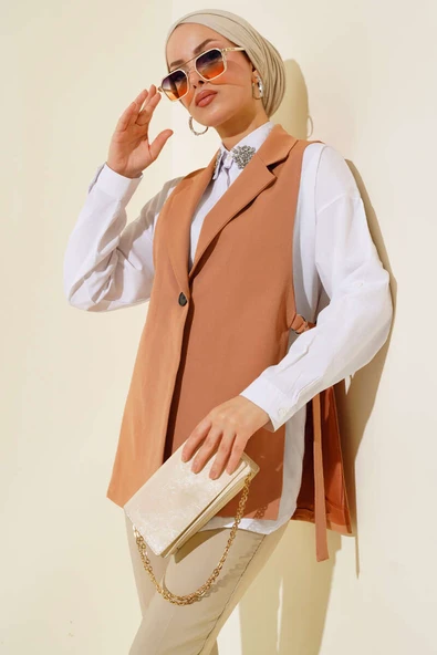 Yanları Açık Yelek Latte ürün görseli