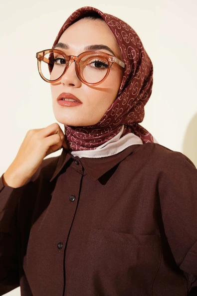 MK Desen Soft Eşarp Kahve - Resim 2