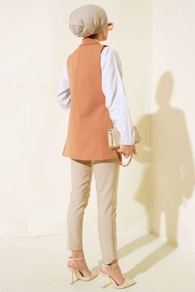 Yanları Açık Yelek Latte - Resim 3