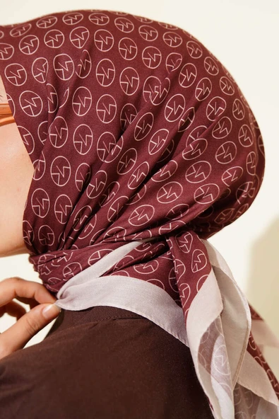 MK Desen Soft Eşarp Kahve - Resim 4