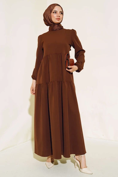Dabıl Kat Kat Düz Elbise Kahve ürün görseli 1