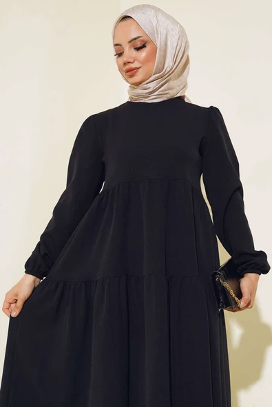 Dabıl Kat Kat Düz Elbise Siyah - Resim 2