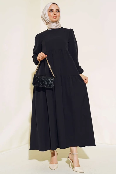 Dabıl Kat Kat Düz Elbise Siyah ürün görseli 1