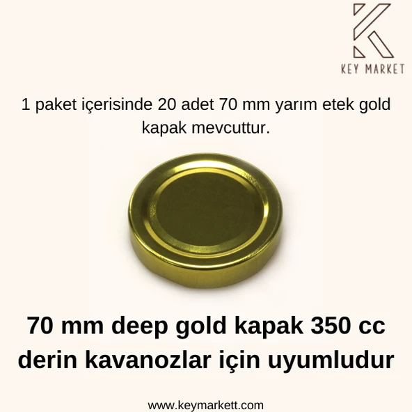 Twıst-Of 20 Adet 70 mm Yarım Etek Gold Cam Kavanoz Kapağı (20li) - 4