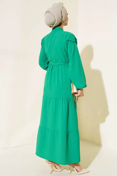 Düğmeli Güpürlü Elbise Benetton - 3