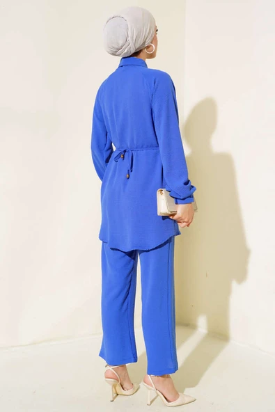 Önü Püskül Detaylı İkili Takım Mavi - Resim 3