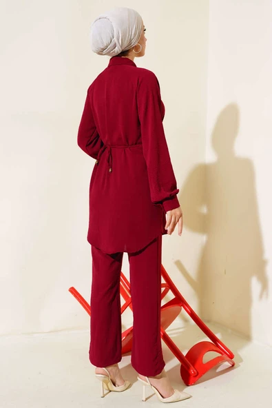 Önü Püskül Detaylı İkili Takım Bordo - Resim 3
