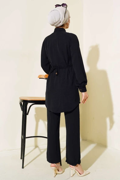 Önü Püskül Detaylı İkili Takım Siyah - Resim 3