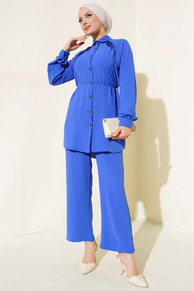 Önü Püskül Detaylı İkili Takım Mavi ürün görseli 1