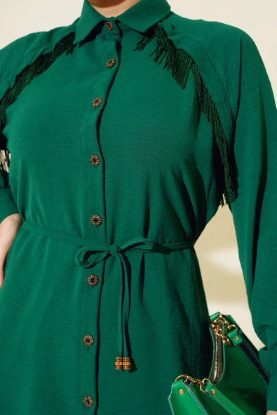 Önü Püskül Detaylı İkili Takım Zümrüt - Resim 4