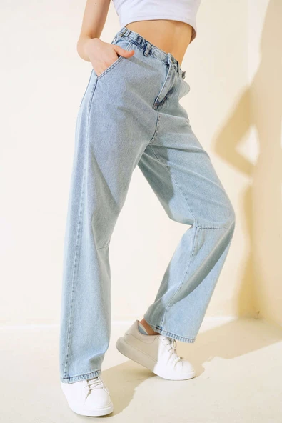 Baggy Yan Tokalı Kot Pantolon Kar Yıkama ürün görseli