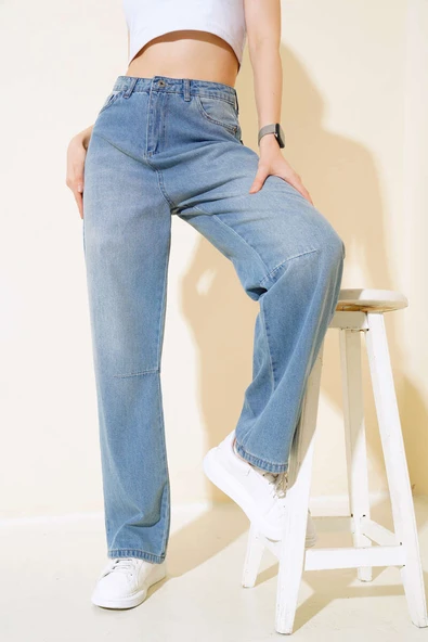 Baggy Arka Tokalı Kot Pantolon Açık Mavi