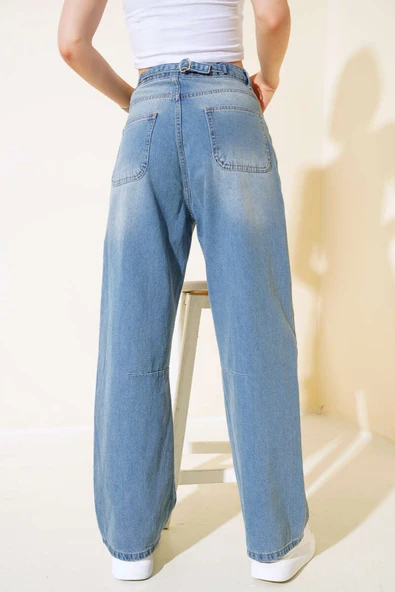Baggy Arka Tokalı Kot Pantolon Açık Mavi - 3