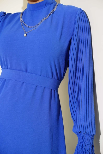 Kol Piliseli Elbise Saks - Resim 3