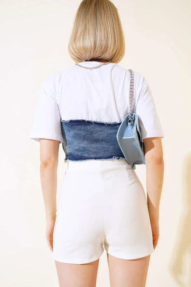 Kot Garnili T-shirt Beyaz - Resim 3