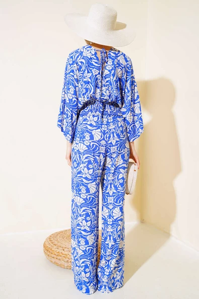 Desenli V Yaka Crop İkili Takım Saks - Resim 3