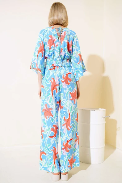 Desenli Salaş Crop İkili Takım Mavi - Resim 3