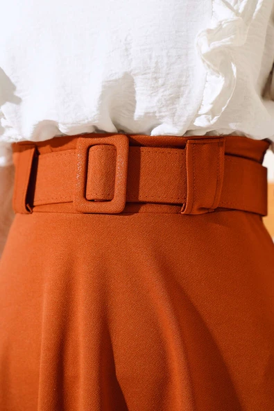 Kloş Kalın Kemerli Etek Taba - Resim 4