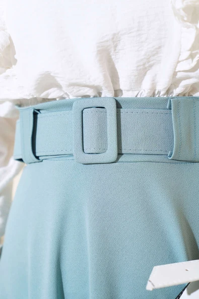 Kloş Kalın Kemerli Etek Mint - Resim 4