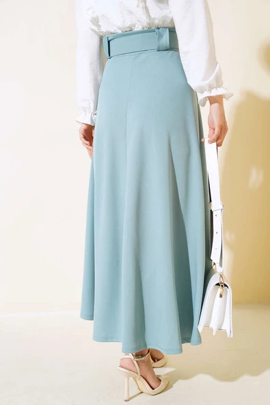 Kloş Kalın Kemerli Etek Mint - Resim 3