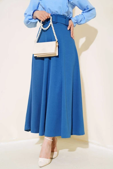 Kloş Kalın Kemerli Etek İndigo ürün görseli 1