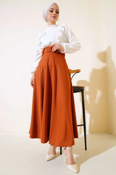 Kloş Kalın Kemerli Etek Taba - Resim 2