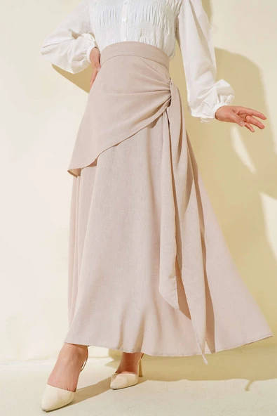 Yandan Bağlamalı Keten Etek Bej ürün görseli 1