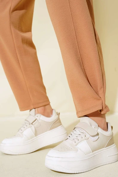 Paça Düğmeli Salaş Pantolon Camel - Resim 4