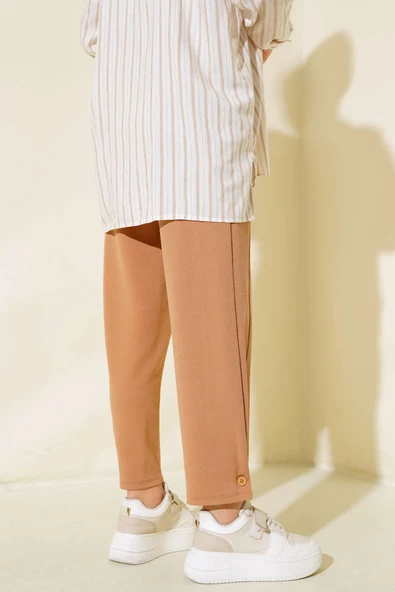 Paça Düğmeli Salaş Pantolon Camel - Resim 3