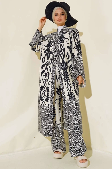 Salaş Kimono Takım Siyah Desenli