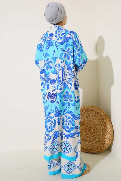 Etnik Desen Kimono İkili Takım Turkuaz - Resim 3